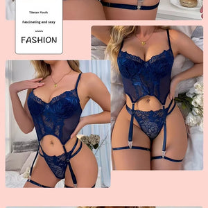 Red Lace Halter Teddy Lingerie - Sheer Bodysuit NZ by Seductiva