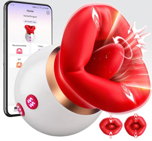 Waterproof rose tongue sucking vibrator with 10 vibration modes, USB rechargeable liquid silicone adult toy for women