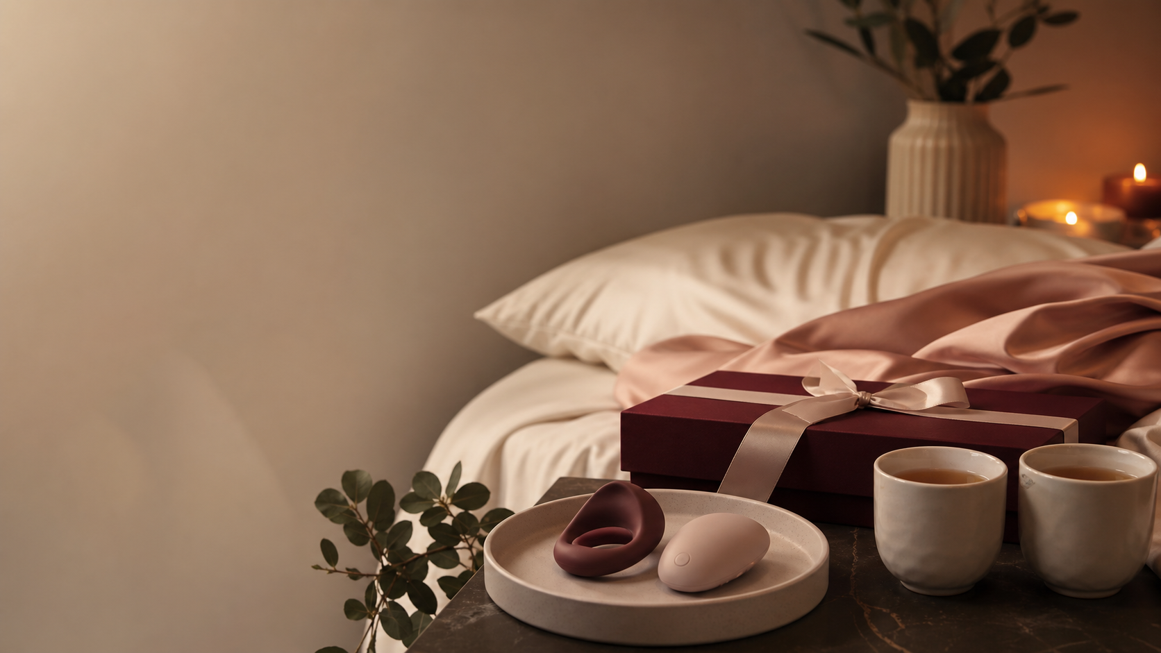 Couples sex toys NZ guide with discreet gift box and shared wellness setting