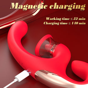 Sucking Vibrator with Tongue Vibration Silicone Massager Rechargeable 3-Speed by Seductiva
