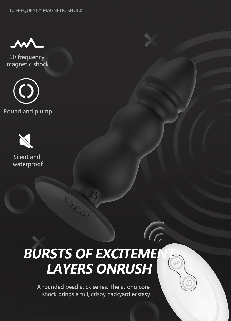 Wireless remote control anal bead 10-frequency vibration butt plug