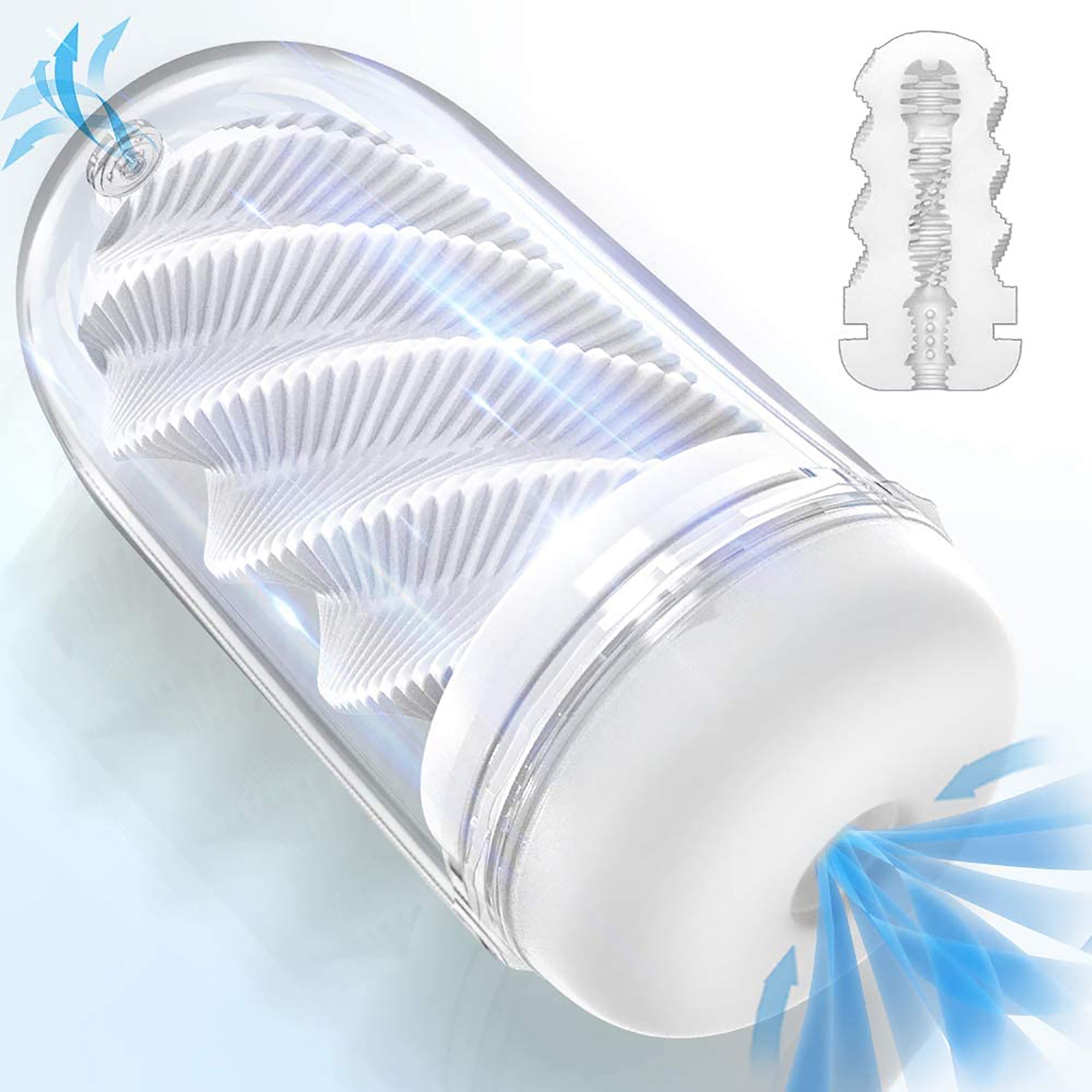 Male self-priming breathing valve masturbation cup spiral channel masturbator sex toy