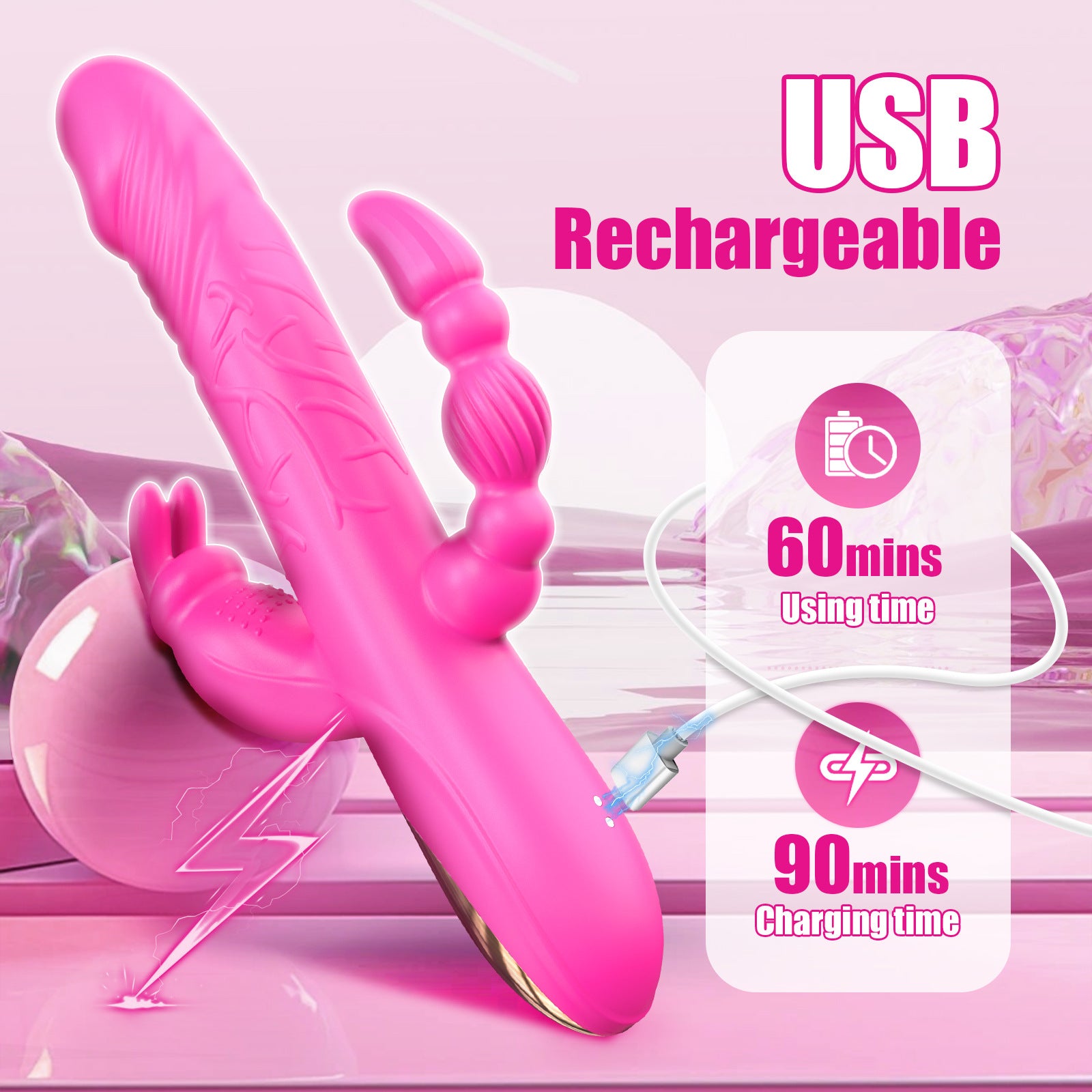 Rabbit vibrator clitoral stimulation telescopic double vibration female masturbation sex toy for woman