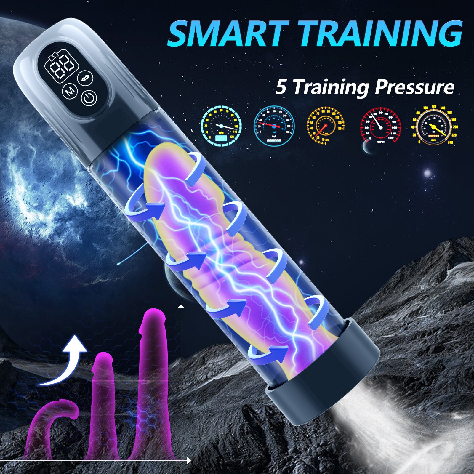 New 6 IN1 screen display spa aircraft cup stretching air pump vacuum men penile trainer adult sex toy