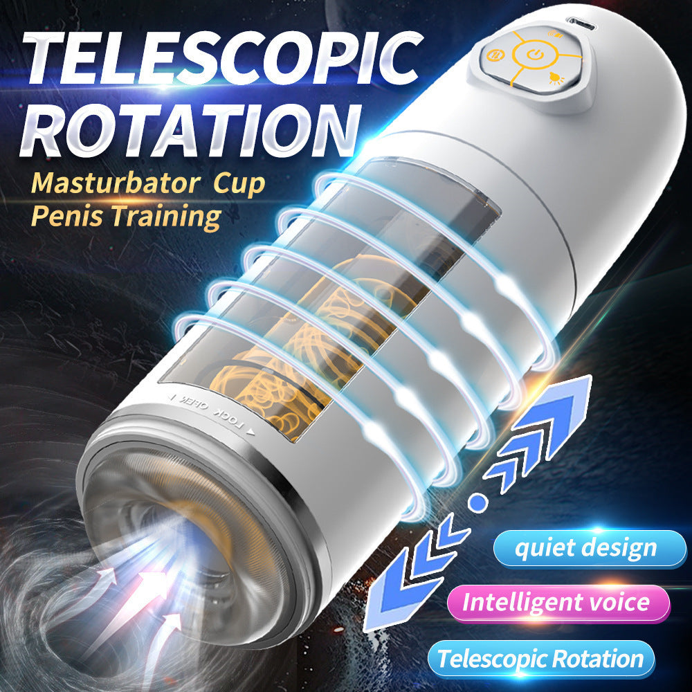 Fully automatic male masturbation cup rotating telescopic with ambient light and intelligent sound adult sex toy for men