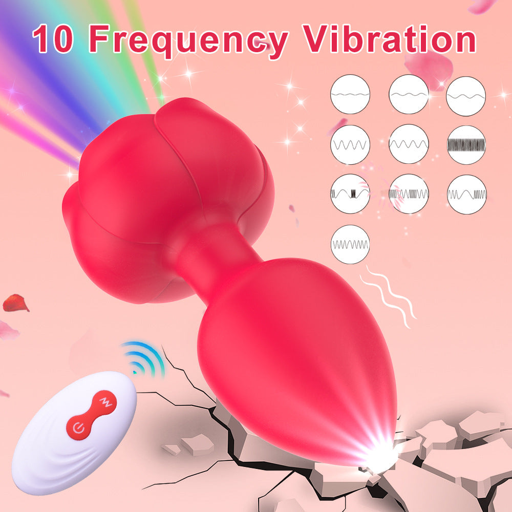 Remote control Silicone Rose Anal Vibrator Rechargeable Flash Butt Plug Vibration Adult Anal Plug Sex Toys