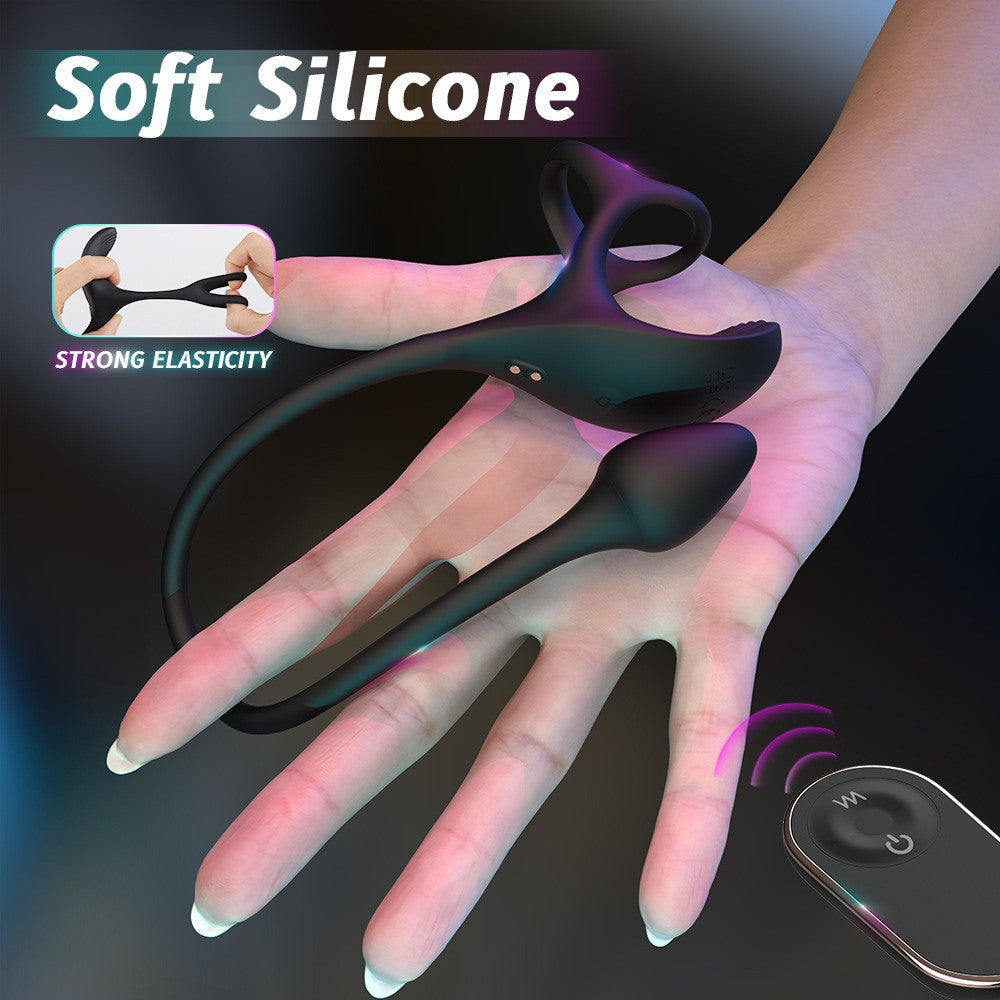 Vibrating Cock Ring Anal Plug with Prostate Massager Stimulator Penis Ring Vibrator Couples Adult Sex Toys for Men