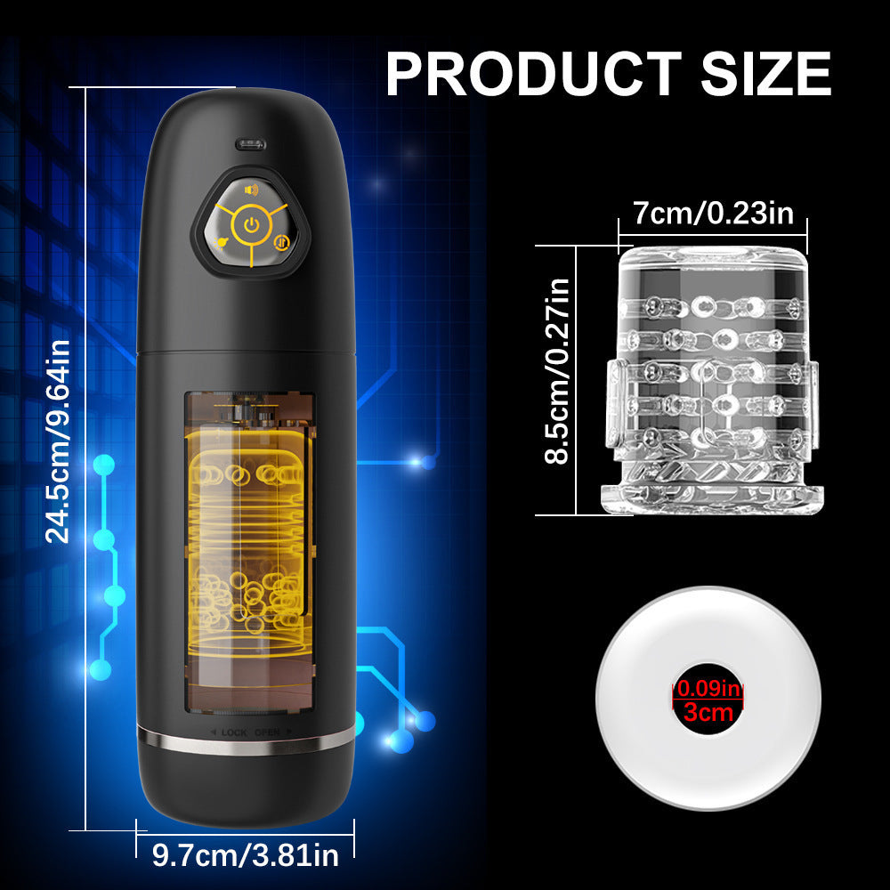 Fully automatic male masturbation cup rotating telescopic with ambient light and intelligent sound adult sex toy for men