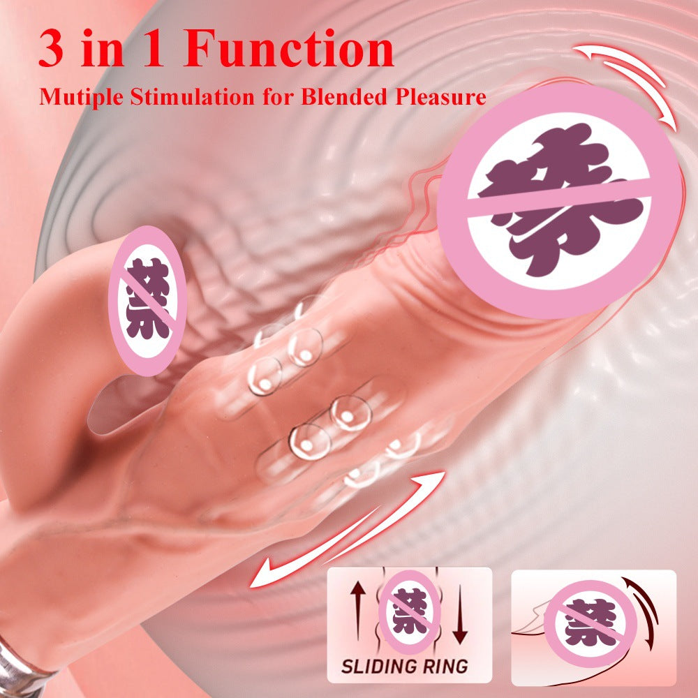 Wireless electric rechargable dildo vibrator multiple stimulation automatic telescopic female masturbation sex toy