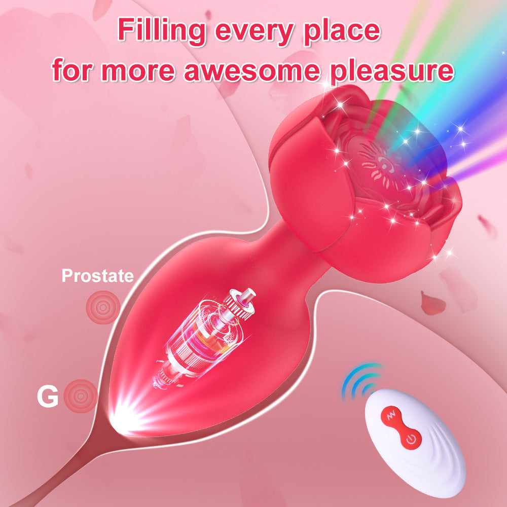 Remote control Silicone Rose Anal Vibrator Rechargeable Flash Butt Plug Vibration Adult Anal Plug Sex Toys