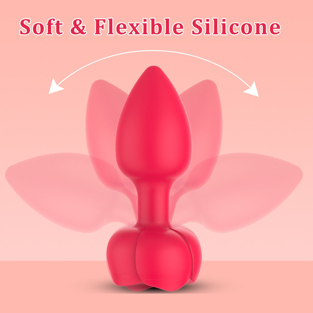 Remote control Silicone Rose Anal Vibrator Rechargeable Flash Butt Plug Vibration Adult Anal Plug Sex Toys