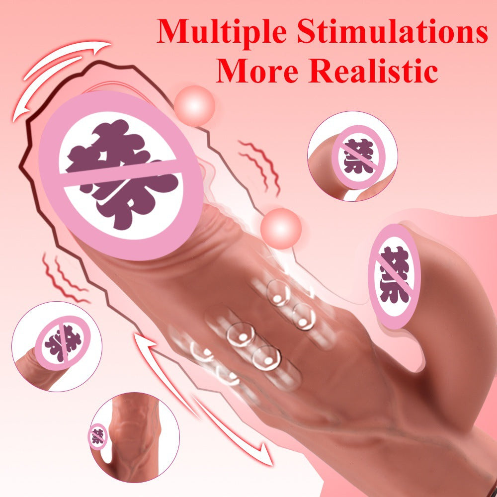 Wireless electric rechargable dildo vibrator multiple stimulation automatic telescopic female masturbation sex toy