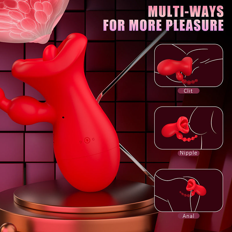 3 IN 1 female tongue licking masturbator sucking the breast clitoral vibrator backyard massage plug adult sex toys