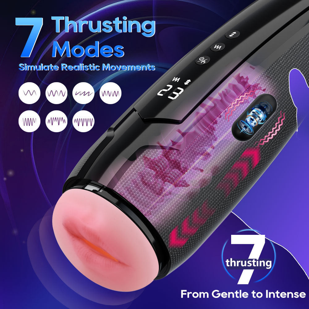 The new product electric telescopic masturbation cup for men's oral sex with a simulation channel for penile vibration heating