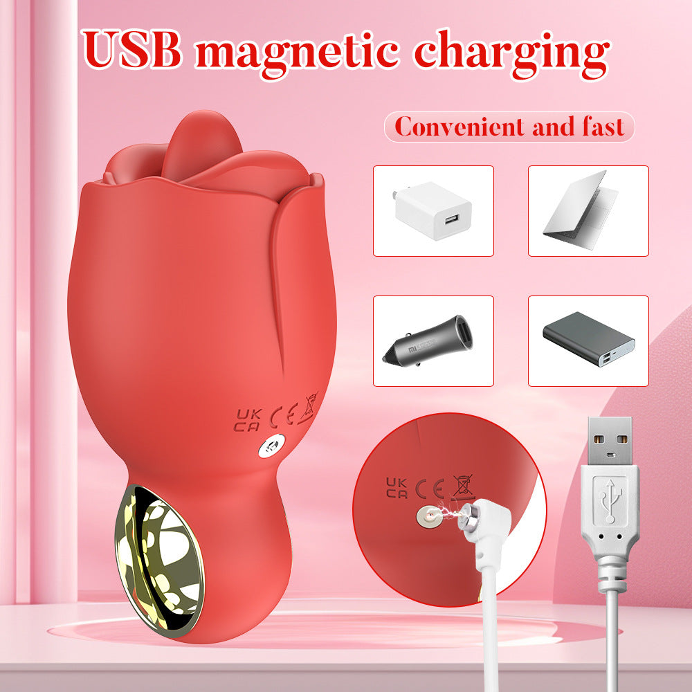 Rose Vibrator 8 Tongue Licking Modes USB Rechargeable Massage Masturbator Adult Sex Toy For Woman