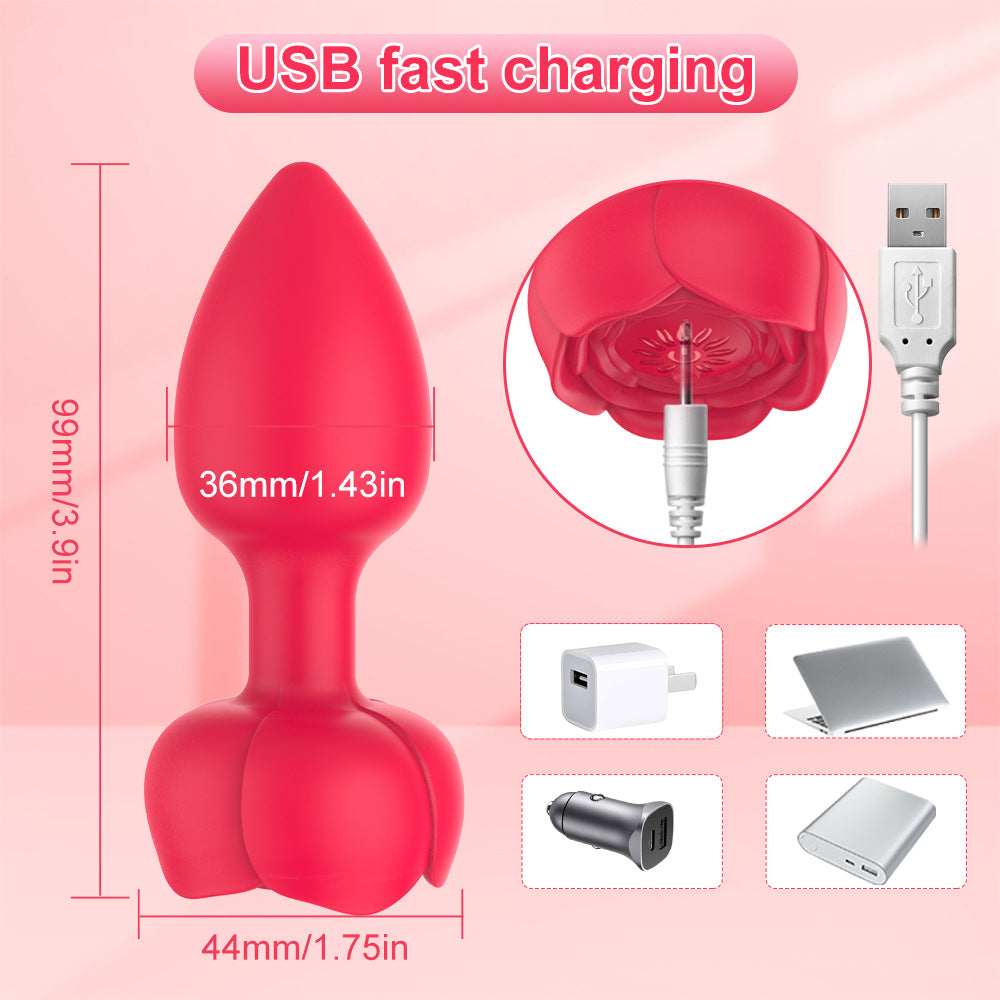 Remote control Silicone Rose Anal Vibrator Rechargeable Flash Butt Plug Vibration Adult Anal Plug Sex Toys
