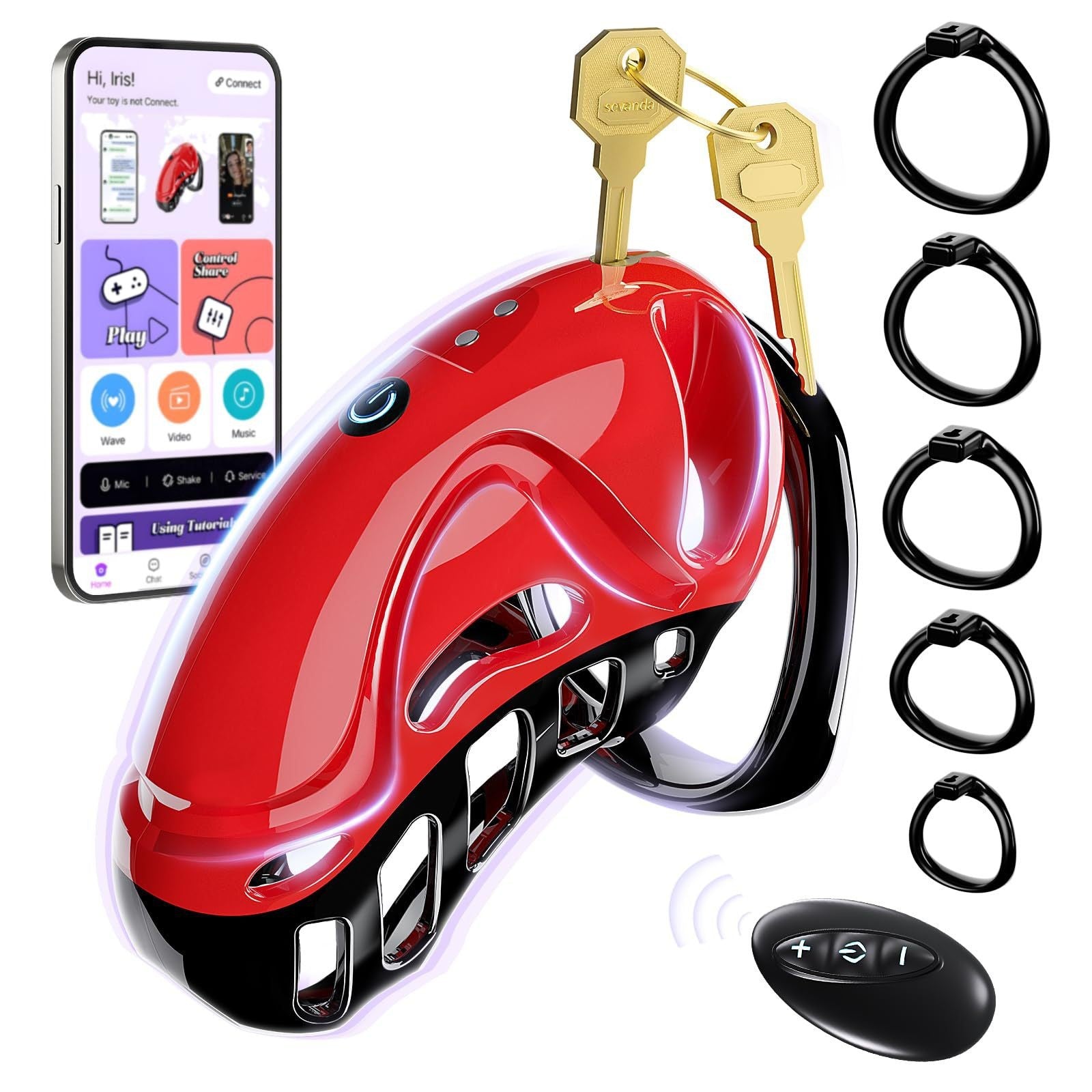 Hot Selling 10 Frequency APP & Remote Control Vibrating Chastity Cage with 5 Size Rings Lock 2 Keys for  for Men Toys
