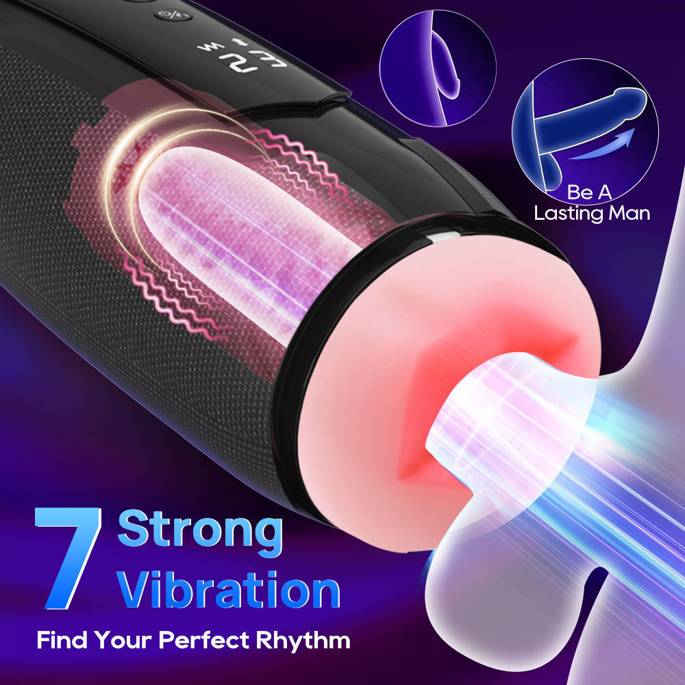 The new product electric telescopic masturbation cup for men's oral sex with a simulation channel for penile vibration heating