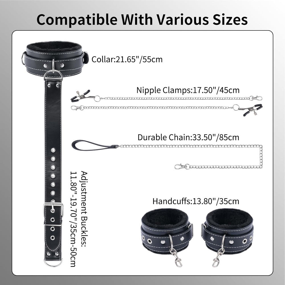 Seductiva Adult Couples Bondage Gear Set – Hand & Back Plush Belt with Breast Clip Size Reference & Packaging - Shipped from NZ