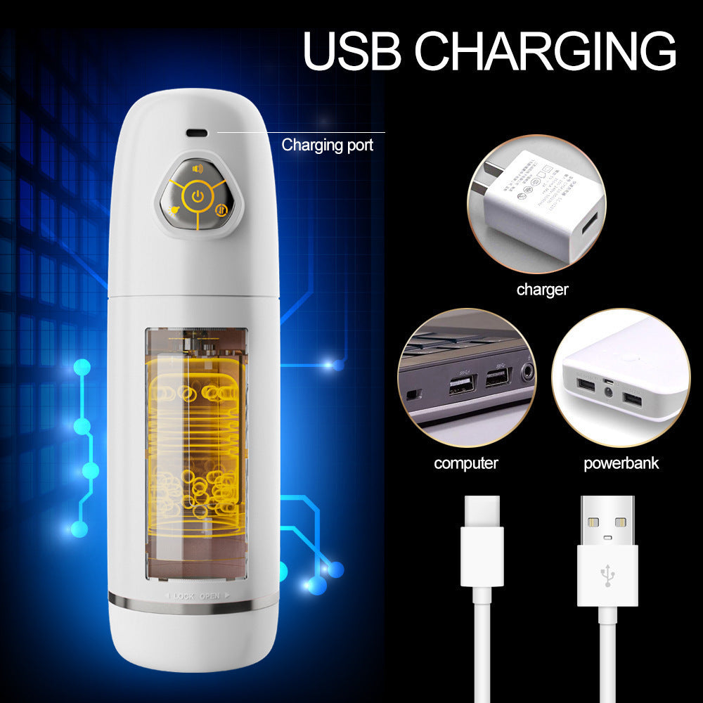 Fully automatic male masturbation cup rotating telescopic with ambient light and intelligent sound adult sex toy for men