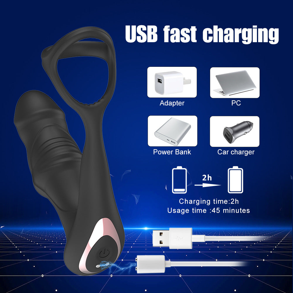 Prostate vibration massager for man cock ring with butt plug wireless remote control rechargeable vibrator masturbator