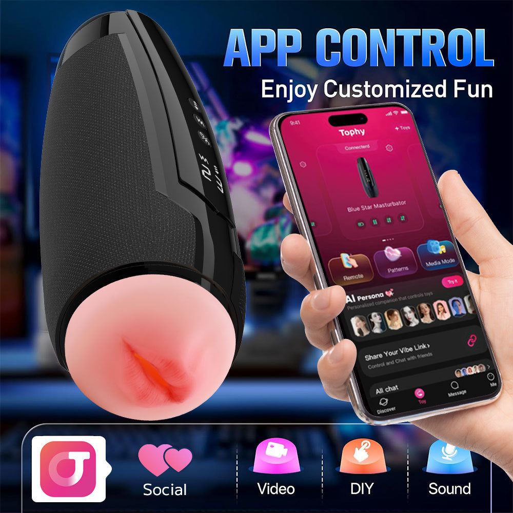 The new product electric telescopic masturbation cup for men's oral sex with a simulation channel for penile vibration heating