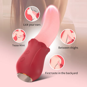 Seductiva Multi-Frequency Rose Vibrator – Tongue Licking Clitoral Massage Stick Size Reference & Packaging - Shipped from NZ