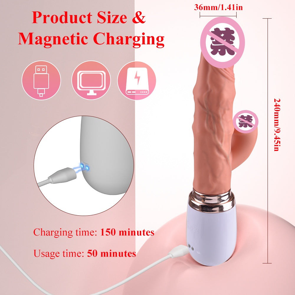 Wireless electric rechargable dildo vibrator multiple stimulation automatic telescopic female masturbation sex toy