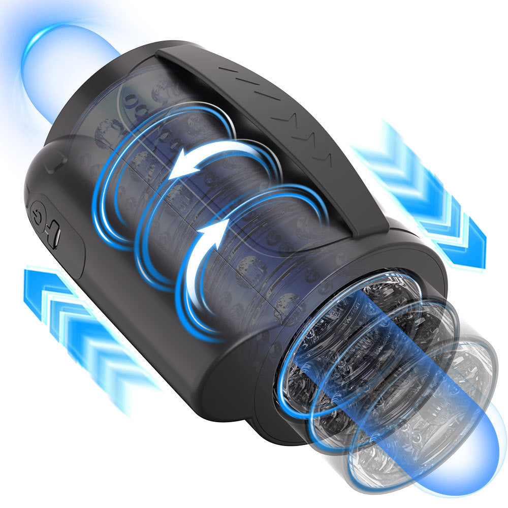 Men's telescopic rotating masturbation cup orgasm vibration cup hand-held penis trainer sex toy