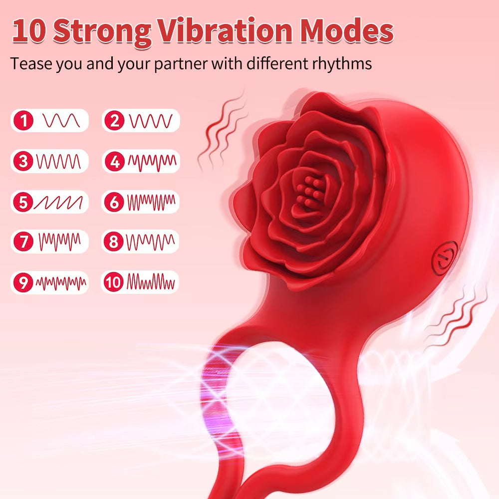 New Release Soft Silicone Male Vibrating Penis Ring Rose Clitoral Stimulator for Women Fine Ring Vibrator for Couples Passionate