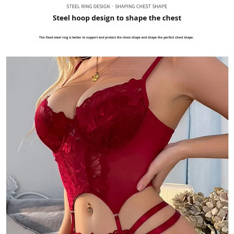 Red Lace Halter Teddy Lingerie - Sheer Bodysuit NZ by Seductiva