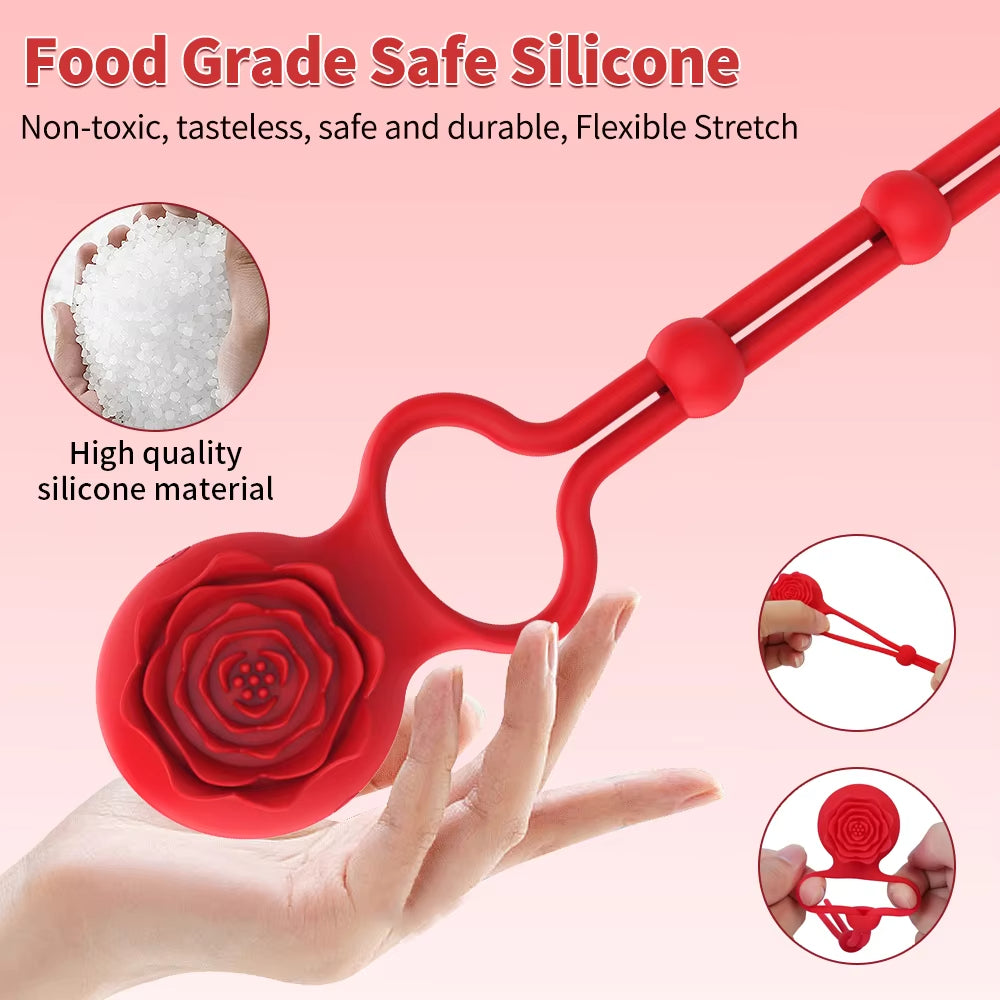 New Release Soft Silicone Male Vibrating Penis Ring Rose Clitoral Stimulator for Women Fine Ring Vibrator for Couples Passionate