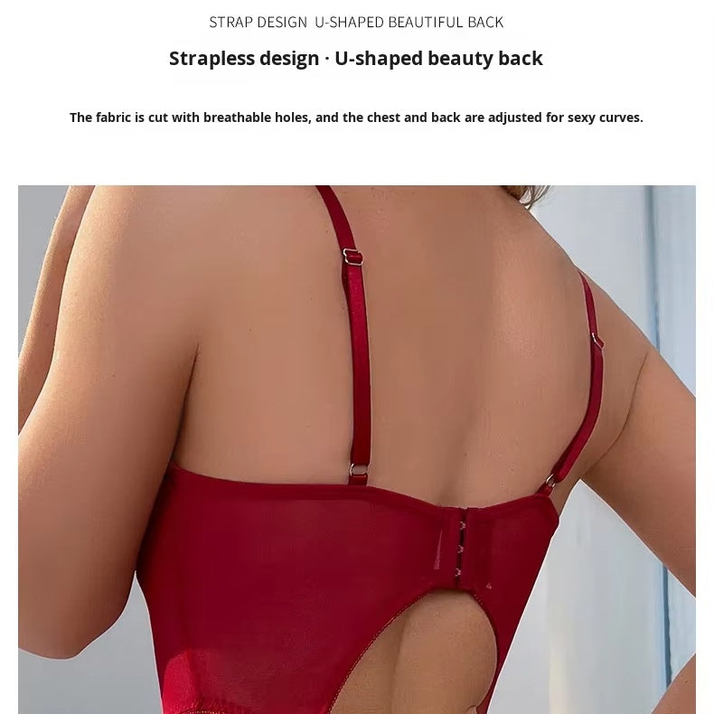 Red Lace Halter Teddy Lingerie - Sheer Bodysuit NZ by Seductiva
