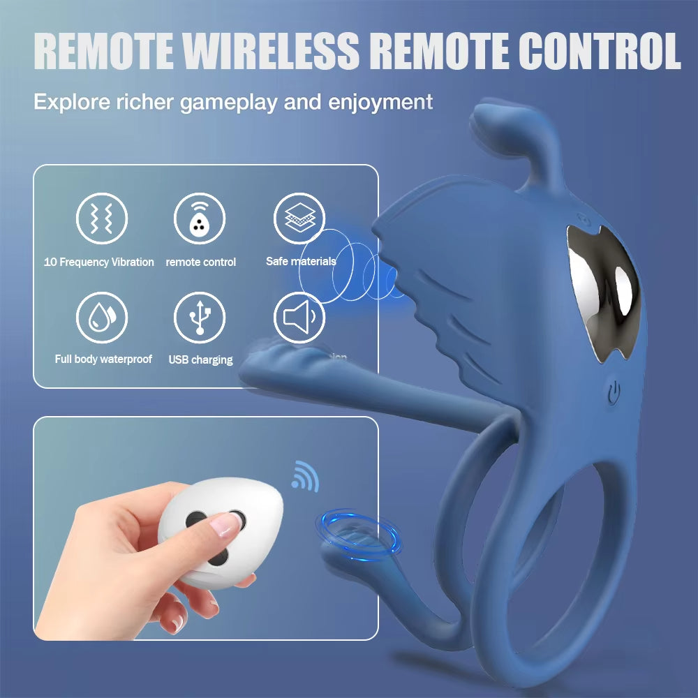Remote Control 10-Frequency Penis Ring Vibration Delay Ejaculation Clitoral Stimulation