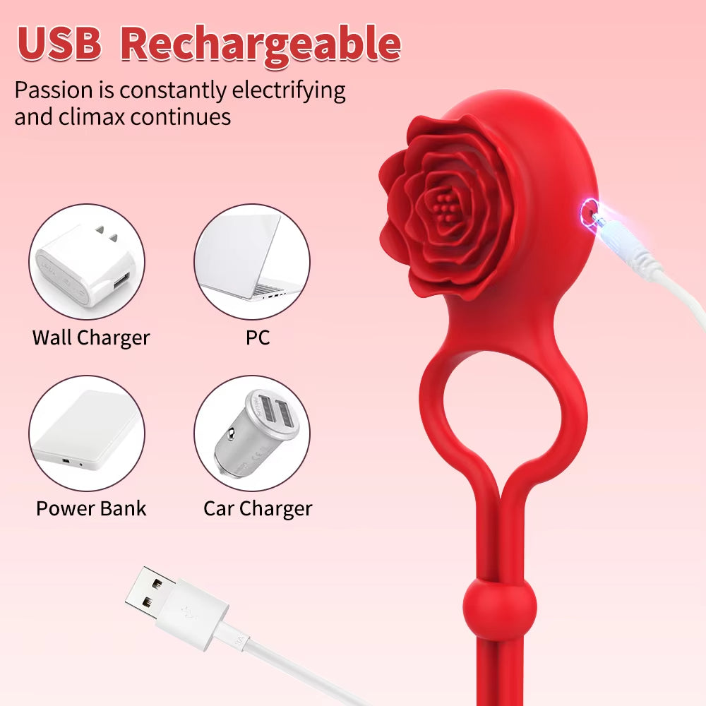 New Release Soft Silicone Male Vibrating Penis Ring Rose Clitoral Stimulator for Women Fine Ring Vibrator for Couples Passionate