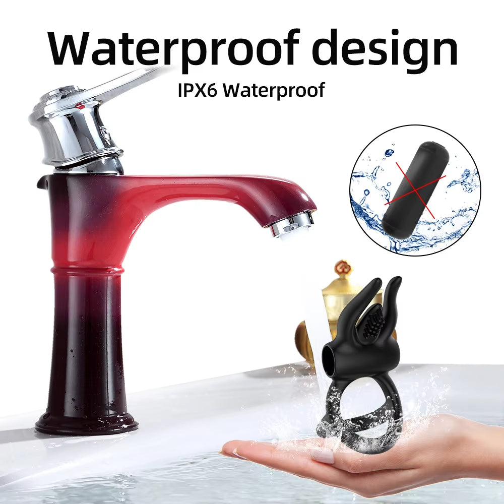 Men's Silicone Cock Ring Vibrator with Bunny Ears Adult Toys for Delay Ejaculation Couples Sex Vibrating Ring