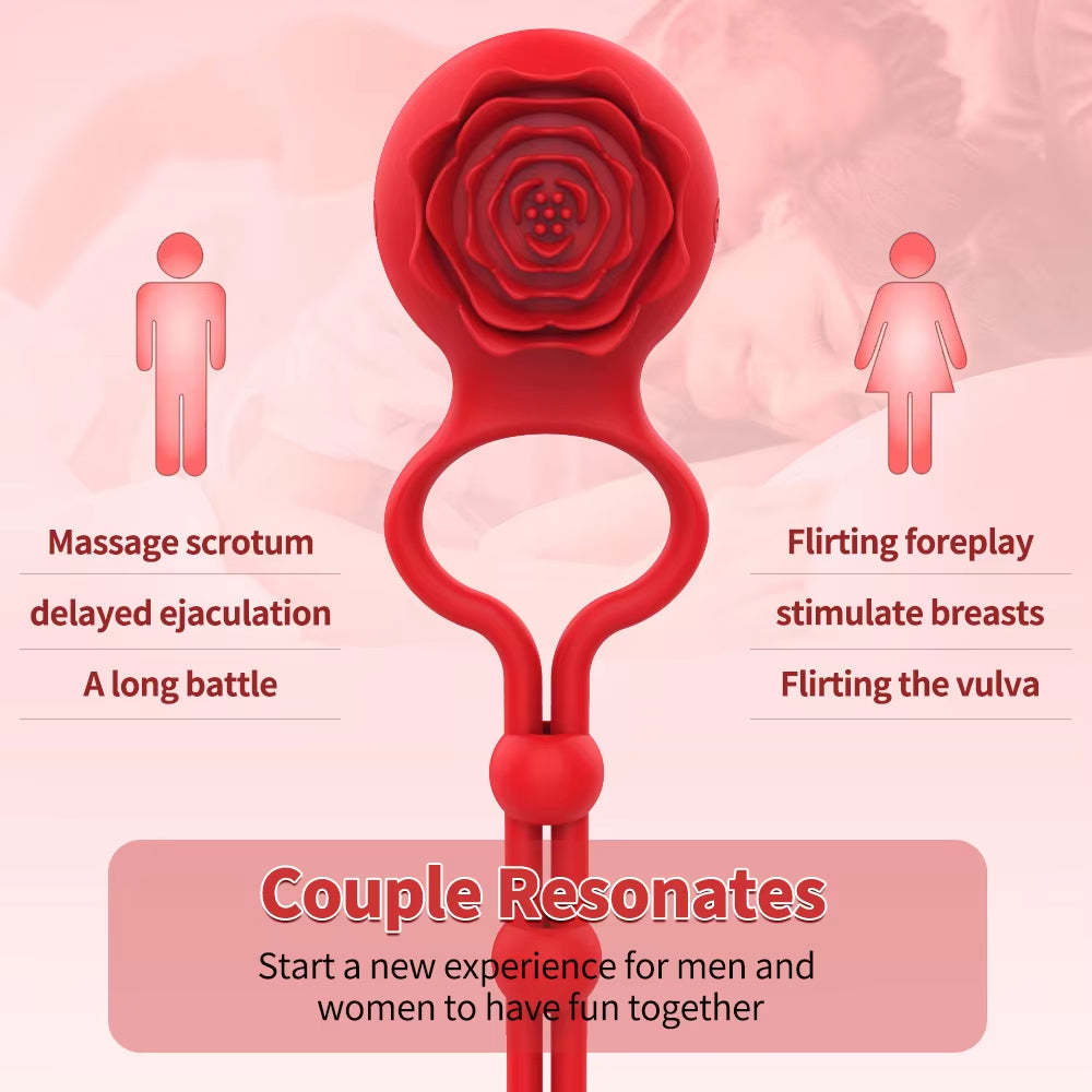 New Release Soft Silicone Male Vibrating Penis Ring Rose Clitoral Stimulator for Women Fine Ring Vibrator for Couples Passionate