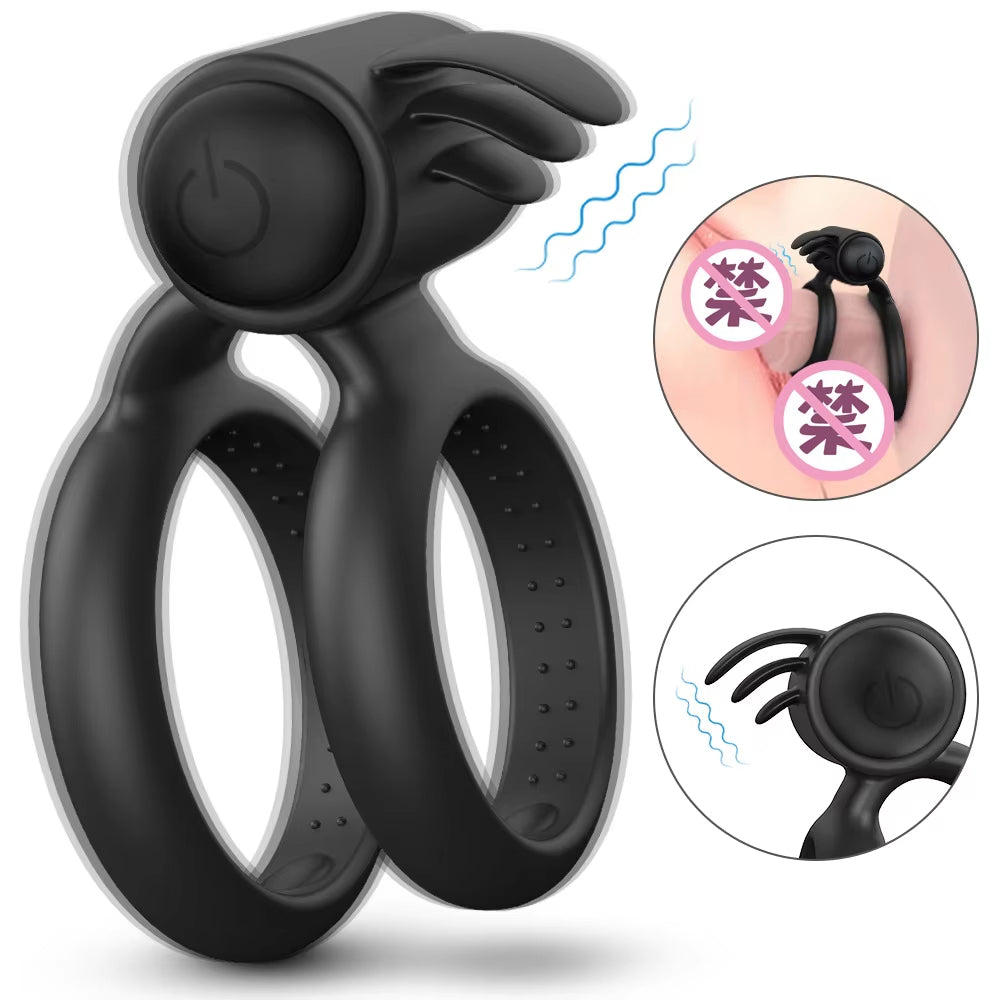 Men's Silicone Cock Ring Vibrator with Bunny Ears Adult Toys for Delay Ejaculation Couples Sex Vibrating Ring