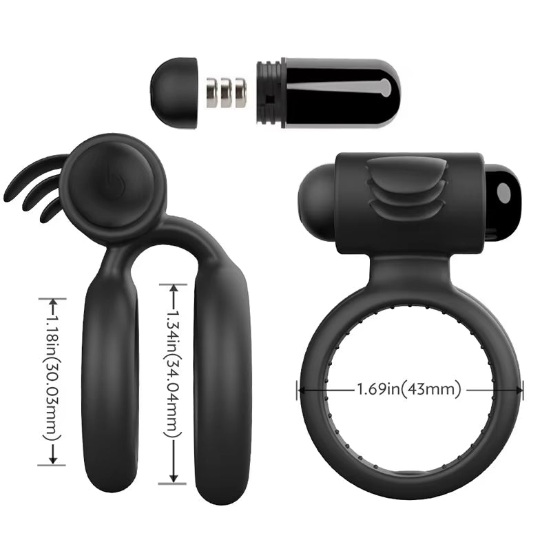 Men's Silicone Cock Ring Vibrator with Bunny Ears Adult Toys for Delay Ejaculation Couples Sex Vibrating Ring