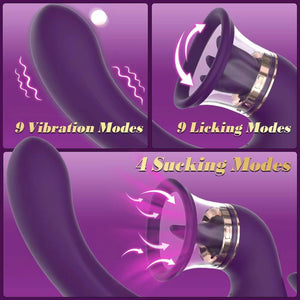 Sucking Vibrator with Tongue Vibration Silicone Massager Rechargeable 3-Speed by Seductiva