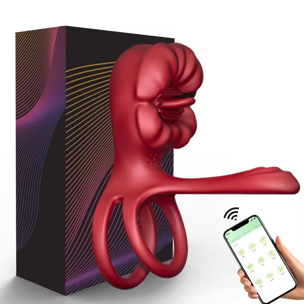 Adults Silicone Cock Vibration Penis Rings Stimulating Erection Penis Sex Toys App Controlled Rose Tongue Sucking Anal for Men