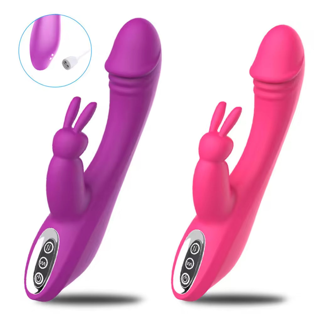 USB Rechargeable Rabbit Vibrator Dildo Dual Stimulation Clitoral G Spot Masturbation Sex Toy For Women