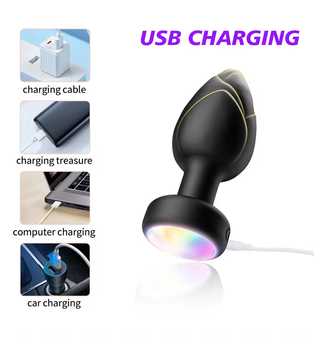 Silicone Anal Vibration Prostate Massager Remote Control Adult G-spot LED Light Anal Plug Sex Toys for Men and Women