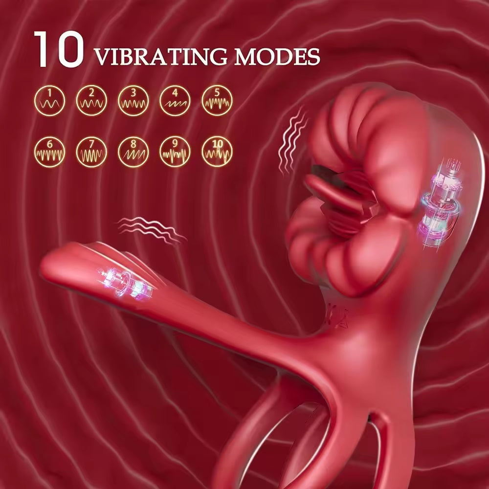 Adults Silicone Cock Vibration Penis Rings Stimulating Erection Penis Sex Toys App Controlled Rose Tongue Sucking Anal for Men