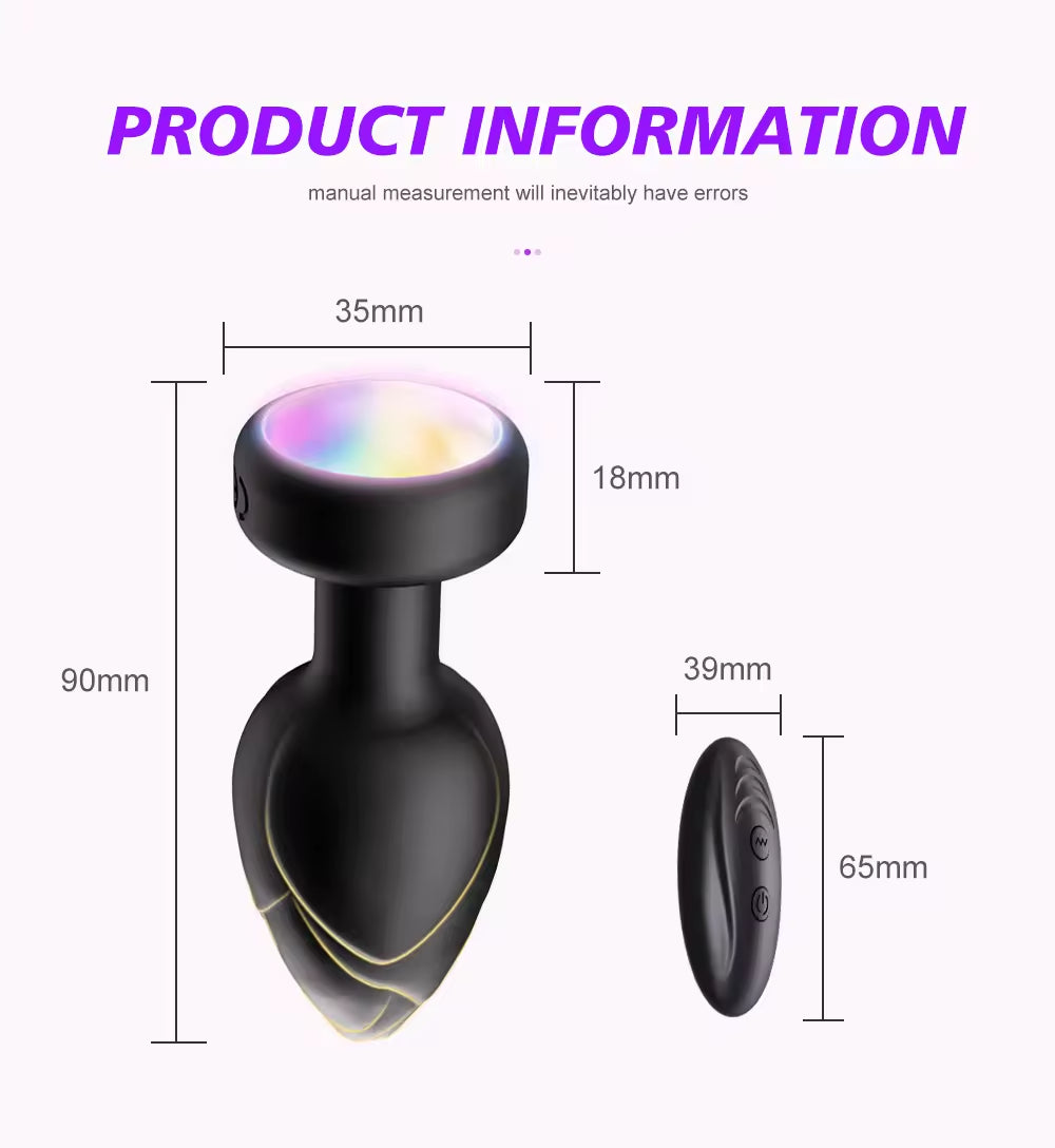 Silicone Anal Vibration Prostate Massager Remote Control Adult G-spot LED Light Anal Plug Sex Toys for Men and Women