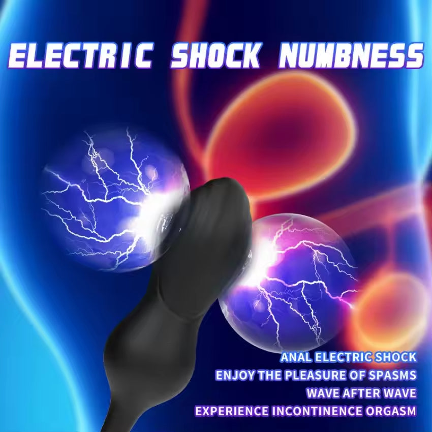 Male SM locking ring scrotal restraint ring vibration and shock anal plug masturbation sex toy Double Cock Ring Vibrating Prostate Massager