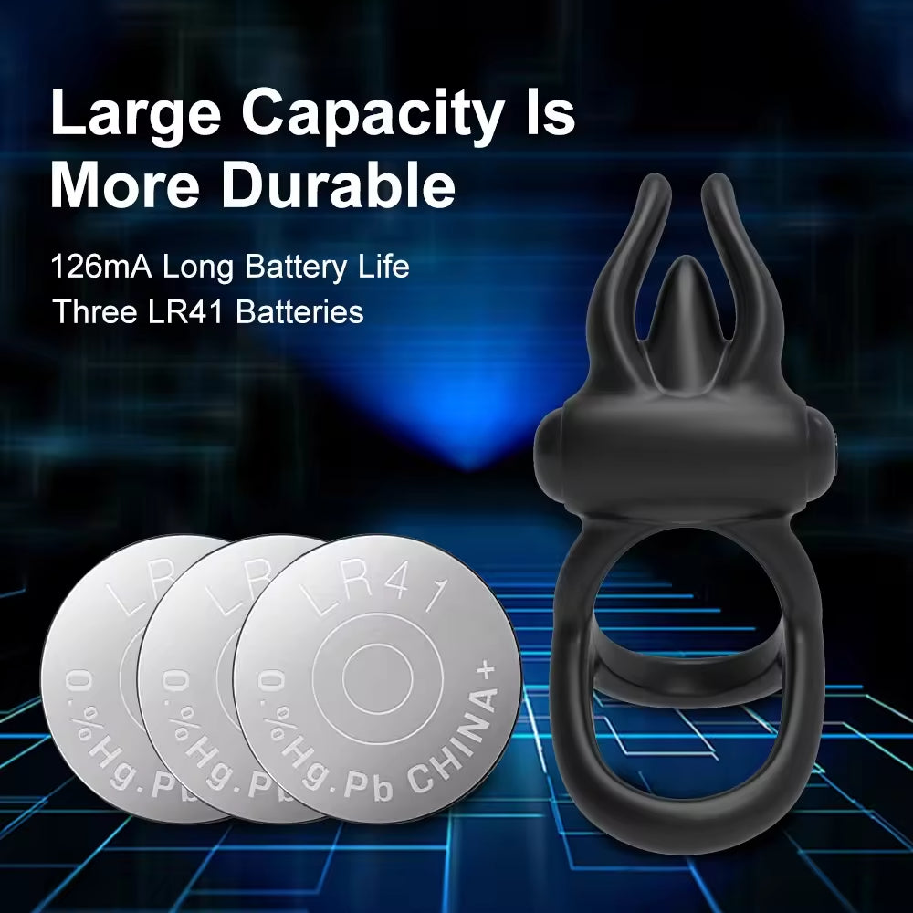 Men's Silicone Cock Ring Vibrator with Bunny Ears Adult Toys for Delay Ejaculation Couples Sex Vibrating Ring