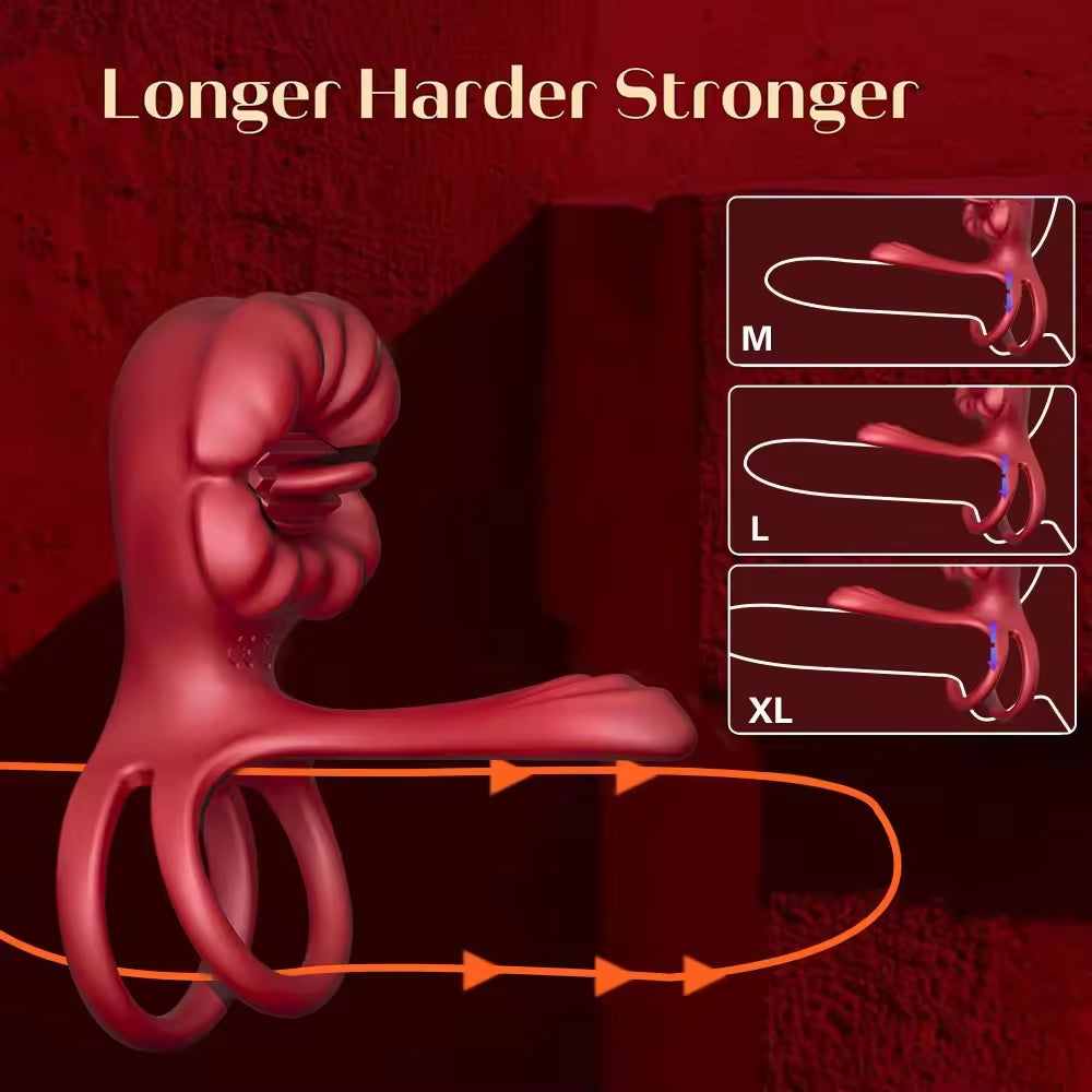 Adults Silicone Cock Vibration Penis Rings Stimulating Erection Penis Sex Toys App Controlled Rose Tongue Sucking Anal for Men