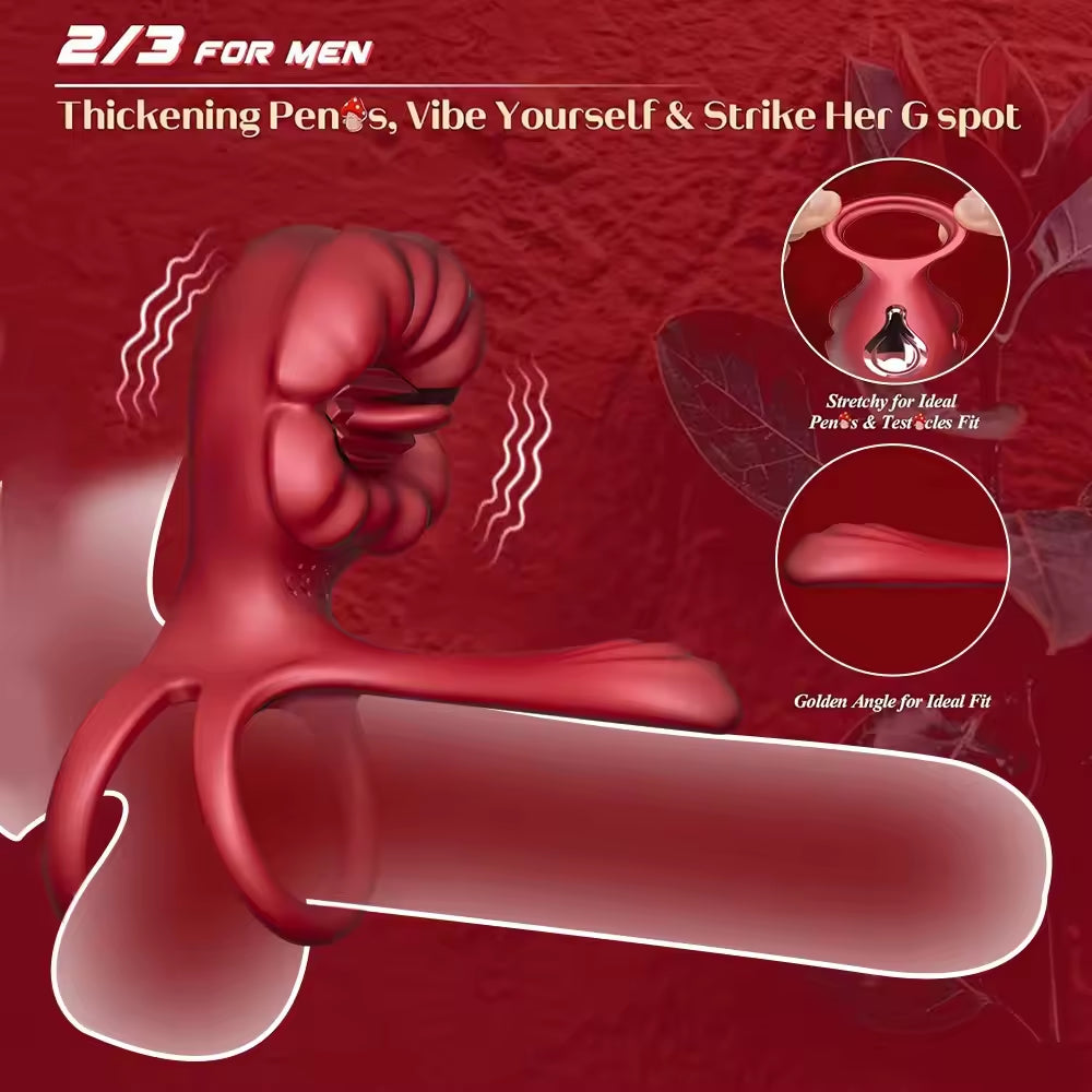 Adults Silicone Cock Vibration Penis Rings Stimulating Erection Penis Sex Toys App Controlled Rose Tongue Sucking Anal for Men