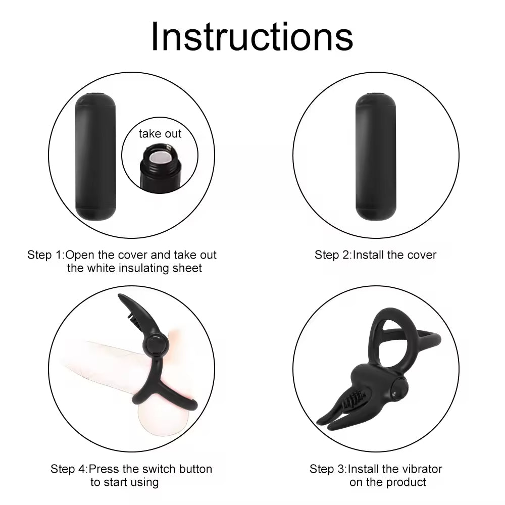 Men's Silicone Cock Ring Vibrator with Bunny Ears Adult Toys for Delay Ejaculation Couples Sex Vibrating Ring